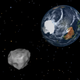 Artist's impression of asteroid 2012 DA14 approaching Earth.